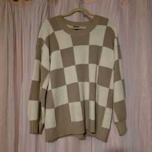 Torrid Neutral Checkerboard Knit Pullover